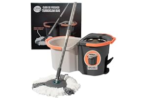 CLIM PROFESIONAL TurboClim Duo. Cubo de Fregar Giratorio con Pedal. Doble Cubo Que Separa Agua Limpia y Sucia. Escurridor Giratorio de Acero Inoxidable. Apilable Ocupa Poco Espacio. Fregona Triangular + 2 recambios