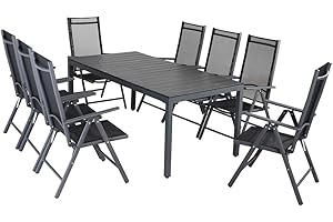 ‎CASARIA Casaria® Gartenmöbel Set 8 Stühle mit WPC Tisch 180x80cm Aluminium Sicherheitsglas Wetterfest Klappbar Modern Terrasse Balkon Möbel Sitzgruppe Garnitur Bern