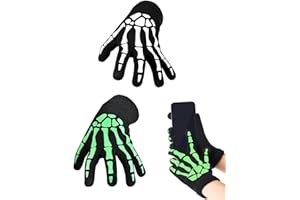 CULEB Guantes de Esqueleto Halloween Unisex Brillan en la Oscuridad,Accesorio de Disfraz de Parca,Guantes de Disfraz de Halloween con Esqueleto Luminoso para Adultos y Niños
