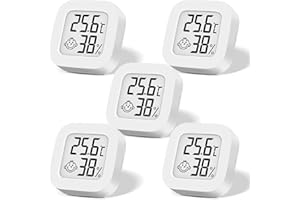 PUISENO Lot de 5 mini thermomètres numériques, hygromètre LCD, température intérieure sans fil, hygromètre, capteur de température de haute précision, affichage en ℉/℃ pour chambre de bébé, intérieur, bureau
