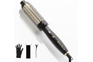 Tresses Touch 1.5 Inch Thermal Brush, Round Heated Hot Brush Blowout Ionic, Curling Brushes for All Hair, 2 Temperature Settings, Universal Voltage for Travel, Dual PTC, Not for Blow Drying, Gold
