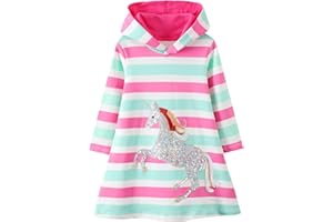 Baogaier Niñas Sudadera con Capucha Algodón Vestidos Mangas Largas Raya Flor Aplique Pullover Tops Túnica Suéter Casual Primavera Otoño Invierno Hoodie Ropa para Niña 2 3 4 5 6 7 años