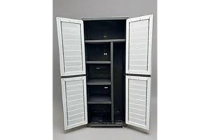 Garden Store Direct Plastic Utility Cabinets With 2 or 4 Shelves, 01-811 Black and Silver, Heavy Duty, Weatherproof, Lockable, No tools needed! (6ft Cabinet with Side Partition & 4 Shelves)