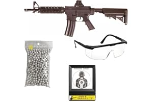 2EAGLE Pack Complet Airsoft Fusil M4-SG00063/Matière Plastique ABS Haute résistance/modèle à Ressort (Spring)/0,5 Joules/livré avec Accessoires, Noir, 710 mm / 768 mm