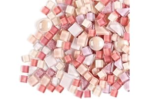 ANKTILY 200g Carreaux de Mosaïque en Cristal Tesselles en Verre, Colorées Irrégulière Morceaux de Mosaïque en Verre pour Loisirs Créatifs, Décoration(Rose)