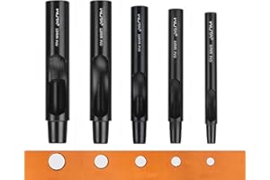 WUTA Beschichtung Titan Locheisen Set, Rund Hohlstanz-Schneidewerkzeug, Locheisensatz für Leder, Uhrenarmband, Dichtungsgürtel(5 Stück)