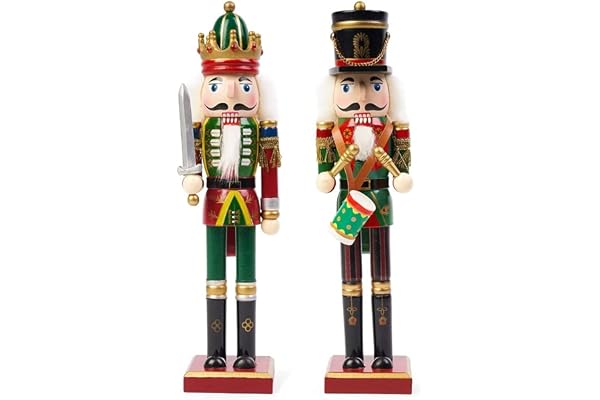 KAHEIGN Nötknäpparsoldater, 2 st i 2 stilar, 30 cm, traditionella julnötknäpparfigurer, förstklassig furu, trä, målade soldater för dekoration av hem, öppen spis, julgran, fest (trumma och svärd)
