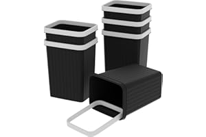 Cetomo 8.2L*6 Plastic Waste Paper Bin, Trash Can, Small Bins, Bedroom Bin, Square Waste Basket with Rim Lid and Solid Stripe for Kitchen Rooms, Nesting, Matte, Frosted, Minimalist, Black, 8.2L(6 Pack)