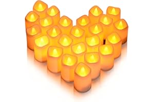 Litake Bougies LED，24 PCS Lumière Vacillante Chauffe-Plat sans Flamme avec Piles Décoration de Mariage,Anniversaire,Festival,Halloween,Maison,Dîner, Décoration de fête