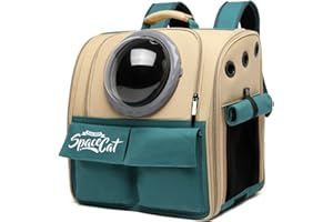 Galatée Zaino per gatti, zaino per animali domestici con capsula spaziale ventilata, trasportatore zaino da viaggio per cani di piccola taglia (Kaki)
