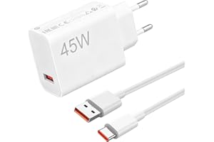 WITFOAM Cargador Rápido USB-C 45W Compatible con Note 14 Pro/14/13/12, Poco X7/M7 Pro/M6, 11 Lite, Pad 7/6 – Cable USB-C 2M 6A Incluido – Carga Turbo Segura y Transferencia de Datos Ultra-Rápida