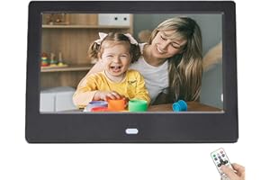 XIUWOUG Digitaler Bilderrahmen 7 Zoll,Elektronischer Bilderrahmen mit 1024x600 FHD IPS-Bildschirm, Player für Foto/Musik/Video/Kalender/Wecker, mit Fernbedienung