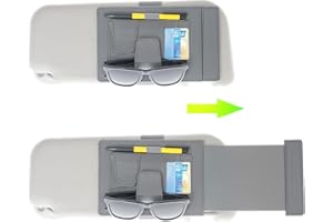 TFY Estensore e organizer per parasole per auto, universale, antiriflesso, supporto per occhiali da sole, penne e carte, multi-tasca, accessori interni auto, 1 pezzo (grigio)