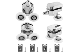 QOPAHI 25mm Shower Door Rollers Wheels for 4-6mm Glass, 4Pcs Replacement Sliding Shower Door Runners Fit 14mm Holes, Curved Doors Accessories (2 Top & 2 Bottom Rollers)