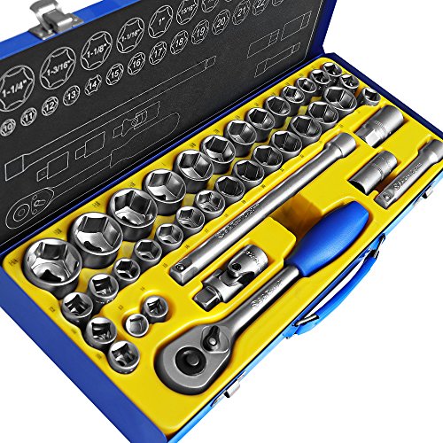 S&R Steckschlüsselsatz Knarrenkasten 39-tlg. 1/2″ LOCK-DRIVE Profil, Werkzeugset Werkzeugkasten 1/2 Zoll in Metallbox, Ratschenkasten Industrie Qualität - 6