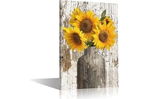 TISHIRON Canvas Wall Art for Home Decor Modern Bathroom Office Wall Decor Paintings Yellow Sunflower Flowers Pictures Artwork Print Home Decor 12x8in