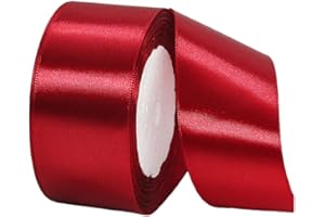 HONGCI Ruban Satin Vin Rouge Gros 40mm,22m Polyester Ruban Satin,Ruban Cadeau Emballage,Ruban Noel Ruban Tissu pour Couture,Nœuds,Artisanat,Bouquet,Décoration de Mariage,Voitures,Anniversaire,Gâteau
