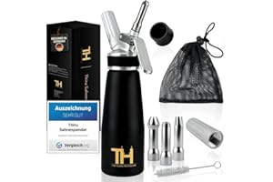 Thiru Siphon Chantilly avec 3 douilles en acier inoxydable & Sac en filet | Siphon Cuisine 500ml (noir)