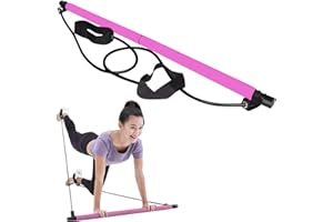 JIAKALAMO Kit de barre de pilates avec bande de résistance, bandes de résistance portable, barre de Pilates pour la maison et la salle de sport, bodybuilding, yoga, pilates bâton avec dragonne pour les pieds