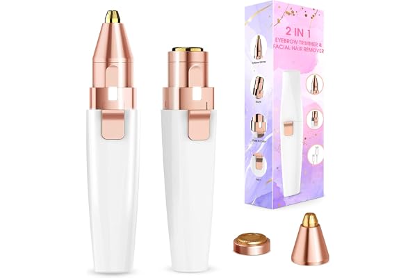 Facial Hair Remover for Women & Eyebrow Trimmer, 2 in 1 Rechargeable Flawless Hair Remover with LED Light - Electric Hair Trimmer for Face, Ear, Nose and Body