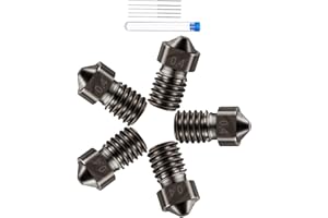 3Dman 5 pcs V6 Hardened Steel 0.4mm High Temperature Resistant Nozzles + 5 pcs 0.4mm Cleaning Needles for E3D Hotend 3D Printers