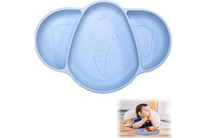 iKiKin Plato Ventosa Bebe, Plato Silicona Bebe Elefante, Platos Bebes Antideslizantes, Mantel de Bebé Portátil para Bebés, Niños Pequeños, Lavavajillas y Microondas (Cielo Azul)
