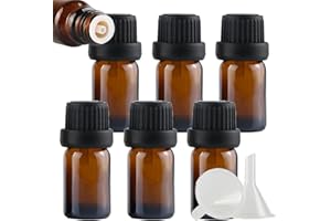 ZEOABSY 6 Pezzi Bottiglietta di Vetro per Oli Essenziali da 5 ml Ambra Marrone Bottiglia con Tappo di Sicurezza Nero con Contagocce Interno a Caduta, Contenitori di Aromaterapia