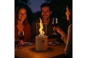 TOM Innovation XXL Gas Tischkamin - 12 Stunden Brenndauer für Indoor & Outdoor – Tisch Kamin Set– Tischfeuer mit Deko-Steinen – Plus 3X 190 g Stechgaskartusche