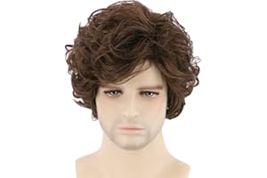 Topcosplay Mens Wigs Short Curly Fluffy Cosplay Halloween Character Costume Wig Layered (Light Brown)