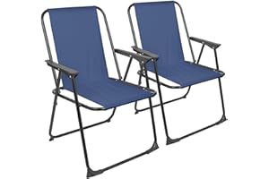 Harbour Housewares Folding Beach Chairs - Navy - Pack of 2 - Metal Outdoor Patio Seat Lightweight Portable Deck Chair for Picnic, Garden, Camping, Fishing