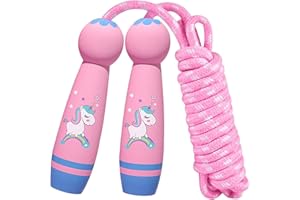 GAROMIA Springseil Kinder, 2.6M Verstellbare Kinder Springseil mit Holzgriff Baumwolle Seilspringen HüPfseil Kinder Einstellbar Springseil Sport für Kinder Seilspringen 4 6 7 8 Jahre