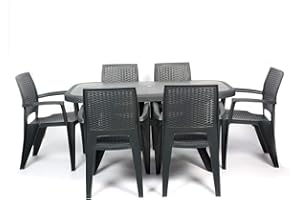 CREVICOSTA QUALITY MARK MARCAS DE CALIDAD - Conjunto Mesa Caribe Rectangular + 6 sillas Caribe de Resina (Antracita)