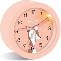 Réveil Analogique Idota Pour Enfant – Sans Tic-tac, Veilleuse, Sonnerie Douce – Boîtier Métal Blanc – Pile AA Non Incluse