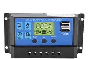 WALFRONT PWM 12V 24V Régulateur de à Double Panneau Solaire USB, 10/20 / 30A Contrôleur de Solaire Écran LCD (YJSS-20A)