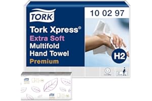 Tork 100297 Xpress Toallas de Papel de Mano Extra Suaves H2 / Toallas de Mano Multifold Suaves y Absorbentes Premium/Mfold Compatible con el Sistema Tork H2 / 21 x 100 Hojas (34 x 21 cm)