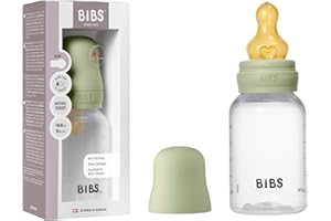 Biberon Baby BIBS 150 ml - Tettarella in lattice di gomma naturale - Anti-coliche, senza BPA, tettarella tonda, flusso lento, leggero e facile da pulire, per neonati 0+ anni - Sage