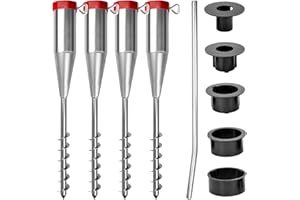 DSZAPACI 4er Set Schirmständer Rasen Sonnenschirmständer Sand 25-60mm Bodenanker Sonnenschirm Strand Erdanker Zum Eindrehen Bodenhülse Wäschespinne Garten Erddübel Erdspiess Metall Hülse Bodendübel