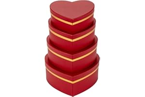 Oairse Set of 4 Gift Box with Lids Heart Shaped Box Red Gift Boxes Florist Hat Boxes Jewelry Storage Box for Valentine's Day, Mother's Day, Birthday, Thanksgiving, Chocolate, Flowers, Crafting