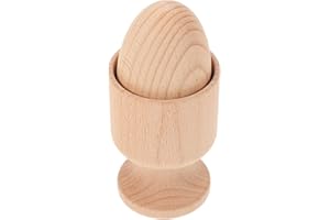 LATRAT Uovo di Legno con Tazza Supporto per Uova in Legno Non Finito per Materiale Educativo per Bambini Piccoli