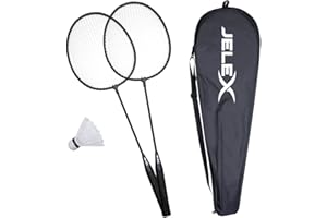 JELEX United Lot de 2 raquettes de badminton - 2 raquettes - 1 volant - 1 sac de transport - Ultra légères - Pour homme et enfant - Idéal pour les jeux d'intérieur et d'extérieur