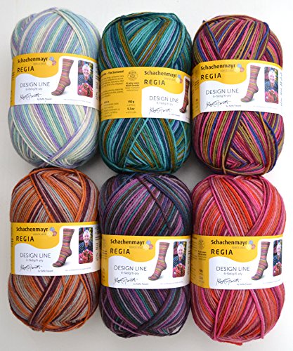 6x 150g Sockenwolle Paket Regia Design Line Kaffe Fassett 6fädig, 900g Sockenwolle sortiert