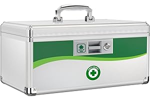 ZORVIDSON Lockable Medicine Box, Medication Storage with Key Lock, Portable First Aid Safe Empty Box, Layered Aluminum Daily Medicine Organiser for Home 15.9 x 9.25 x 7.48 Inch (X-Large - 16inch)