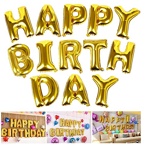 RRSMART Geburtstag Luftballon Happy Birthday Buchstaben 40 cm Folienballon Deko Girlande Folienballon Gold oder Silber