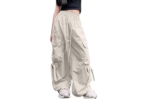 SEAUR Girls Cargo Jogger Pants High Elastic Waist Drawstring Baggy Pants with Bowknot Casual Streetwear Hip Hop Trousers with Pockets for 5-14 Years