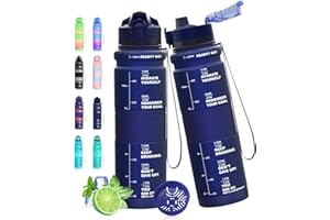 Expansea Bouteille d'eau, Gourde 500ML/1L, Gourde Sport avec Marqueur de Temps et Filtre, sans BPA Convient pour Le Sport, bureau, course à pied, l'ecole, Le Bureau, en Plein air