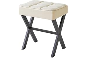 IBUYKE Sgabello quadrato per trucco con poggiapiedi a X, poggiapiedi in lino, sgabello ottomano, multiuso, per camera da letto, soggiorno, lino, L/G-70Y