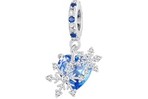 Qings Krystaliczny płatek śniegu urok błyszczące niebieskie serce wisiorek koraliki srebro próby 925 prezenty świąteczne zimowe nowy rok, Srebro szterlingowe, Cyrkonia sześcienna
