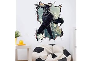 Amiiba Cartoon Wall Decals 3D Breaking Through Wall Stickers Kids Bedrooms Living Room Wall Decor (Black Panther)