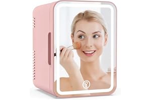 MoraRise 6L Mini Fridge for Bedrooms, Portable Cooler & Warmer Skincare Fridge with LED Mirror, AC/DC Compact Beauty Fridge for Food, Car, Home, Office, Drinks, Cosmetic, Skin care (Pink, 6L)