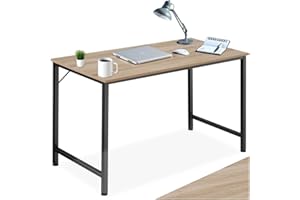 TecTake® Table de Bureau Design Industriel en Bois MDF & Acier Bureau Ergonomique 140 x 60 x75,5 cm Bureaux Informatique Bureaux Ordinateur Teletravail - Bois Clair Industriel Chêne Sonoma